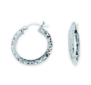 Sterling Silver Sculptured Rhodium Hoop Earrings 1 inch diameter Jewelry
