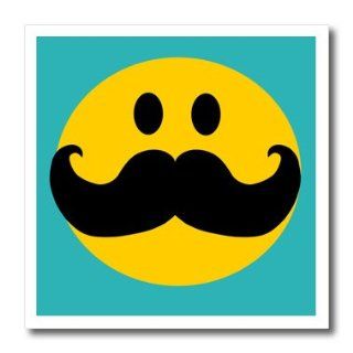 ht_113096_2 InspirationzStore Smiley Face Collection   Yellow Smiley face with black mustache   teal blue turquoise   moustache Fun fancy gentleman cartoon   Iron on Heat Transfers   6x6 Iron on Heat Transfer for White Material Patio, Lawn & Garden