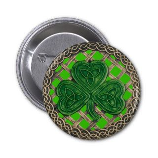 Shamrock And Celtic Knots Button Green