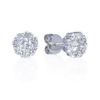 0.75 Carat Diamond 14k White Gold Cluster Flower Stud Earrings (VS1 G) Jewelry