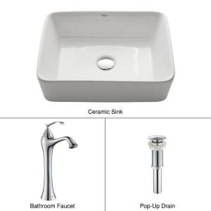 KRAUS Vessel Sink in White with Ventus Faucet in Chrome C KCV 121 15000CH