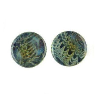 Aqua Glass Plugs with O Ring   1" (25mm)   Sold as a Pair Jewelry
