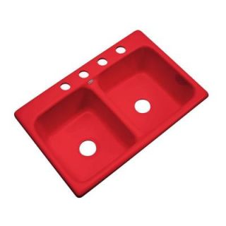 Thermocast Newport Drop in Acrylic 33x22x9 in. 4 Hole Double Bowl Kitchen Sink in Red 40464
