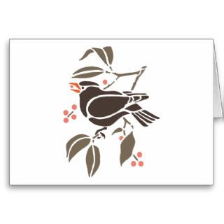 Bird Birds Eating Tree Black Art Cartoon Animal Greeting Card