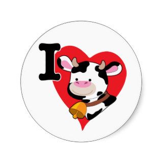 Cow Heart Round Stickers