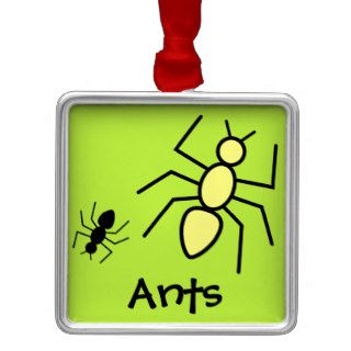 Yellow & Black Vector Ants  Grass Green Background Christmas Tree Ornaments