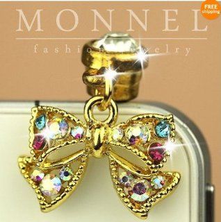 Ip289 Luxury Cute Crystal Bow Anti Dust Plug Cover Charm For iPhone Android Cell Phones & Accessories