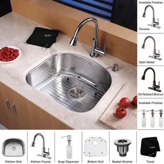 Kraus Kitchen Combo Set Stainless Steel Sat in Undermount Sink with Faucet Kraus Sink & Faucet Sets