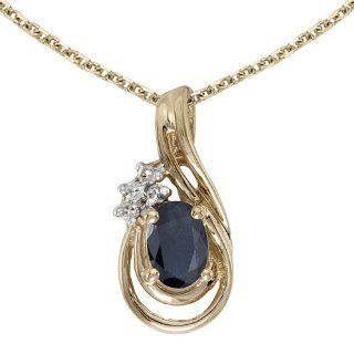 14k Yellow Gold Oval Sapphire And Diamond Teardrop Pendant plus 18" Chain Pendant Necklaces Jewelry