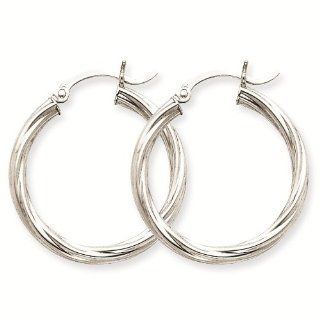14k White Gold Polished 3.25mm Twisted Classic Hoop Earrings   Gold Jewelry Jewelry