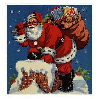 Vintage Christmas, Santa Claus Chimney Toys Posters