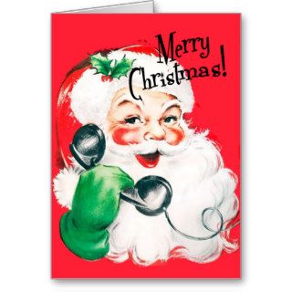 Kitschy Santa Claus on the Phone Merry Christmas Card