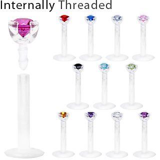 Internally Threaded Bio Flex Labret with Push In Prong Set Gem Clear  Sold Individually Jewelry