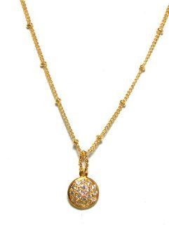 Beautiful Vermeil Pendant Necklace With Pave CZ Mini Disk Charm By Just Give Me jewels Jewelry