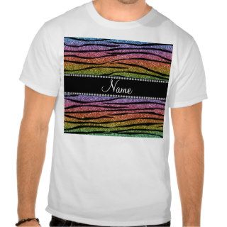 Personalize name rainbow glitter zebra stripes tshirts