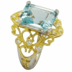 De Buman 18K Gold and Silver Blue Rectangle cut Topaz and White Cubic Zirconia Ring Gemstone Rings