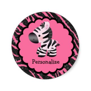 Cute Pink Zebra and Glitter Animal Print Stickers