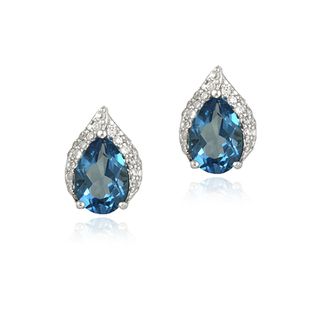 Glitzy Rocks Sterling Silver London Blue Topaz and CZ Teardrop Earrings Glitzy Rocks Gemstone Earrings