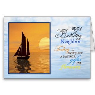 A birthday card for neighbor. A yacht sailing.