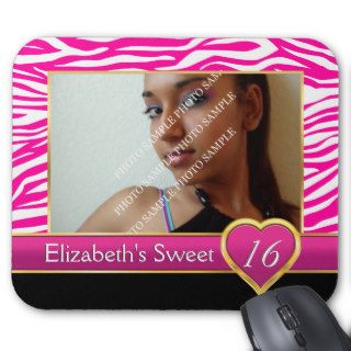 Hot pink zebra print glam Sweet Sixteen birthday Mouse Pad