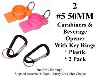2 Pack #5 50mm Mini Carabiners & 2 Beverage Opener Key Chains   Bottles / Cans 