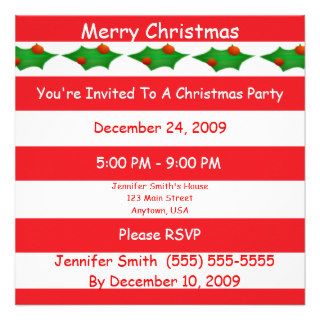 Candy Cane Stripes Christmas Party Invitations