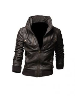 Tom's Ware Mens Premium Hooded Faux Rider Leather Jacket at  Mens Clothing store