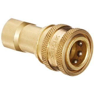 Eaton Hansen B2H16LLV146 Brass ISO B Interchange Hydraulic Fitting, Socket with Stainless Steel 303 Valve, 1/4" 18 NPTF Female, 1/4" Body, Buna N Seal Quick Connect Hose Fittings