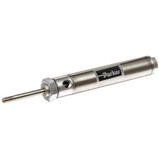 Parker .88DSR03.0 Stainless Steel 304 Air Cylinder, Round Body, Double Acting, Nose Mount, Non cushioned, 7/8 inches Bore, 3 inches Stroke, 1/4 inches Rod OD, 1/8" NPT Port Industrial Air Cylinders