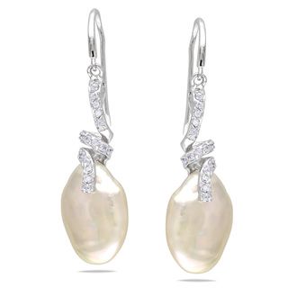 Miadora Sterling Silver Pearl and White Topaz Dangle Earrings Miadora Pearl Earrings