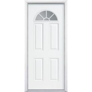 Masonite Premium Fan Lite Primed Steel Entry Door with Brickmold 45254