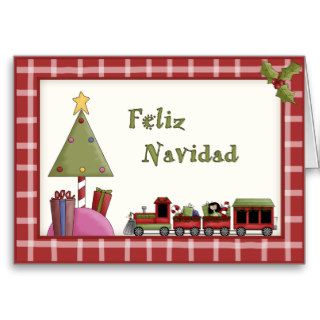 Whimsical Christmas Toy Train Set Spanish Language Greeting Cards