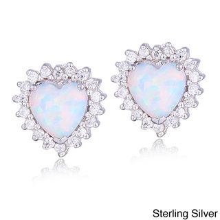 Glitzy Rocks Silver Created Opal and Cubic Zirconia Heart Earrings Glitzy Rocks Gemstone Earrings