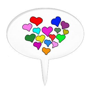 Drawn Heart Made of Hearts Red Blue Green Yellow Cake Topper