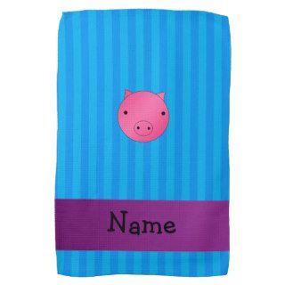 Personalized name pig face blue stripes towel