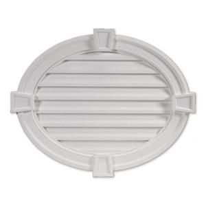 Fypon 37 1/2 in. x 30 in. x 3 in. Decorative Oval Horizontal Louver Gable Grill Vent with Decorative Trim and Keystone OVL35X28K215
