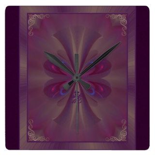 Purple Butterfly Abstract Art Square Wallclock