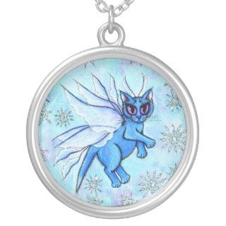 Winter Snowflake Fairy Cat Fantasy Art Necklace