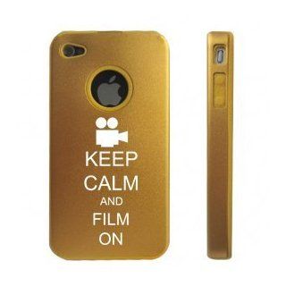 Apple iPhone 4 4S 4 Gold D3036 Aluminum & Silicone Case Cover Keep Calm and Film On Cell Phones & Accessories