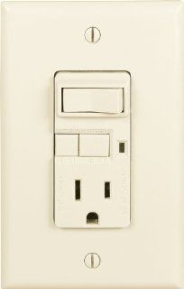 Cooper Wiring Devices VGFS15LA M L 15 Amp Specification Grade Combination GFCI Receptacle and Switch, Light Almond   Wall Light Switches  