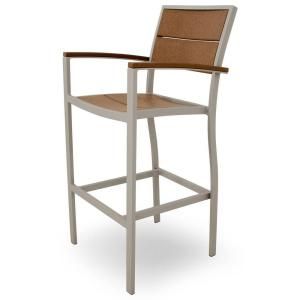 Trex Outdoor Furniture Surf City Textured Silver Patio Bar Arm Chair with Tree House Slats TXA212 11TH