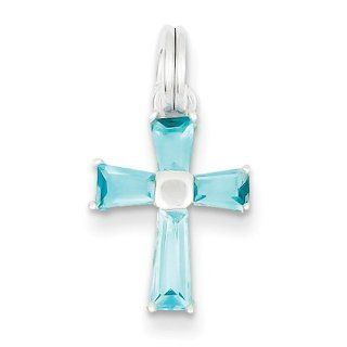 Sterling Silver Blue CZ Cross Charm Clasp Style Charms Jewelry
