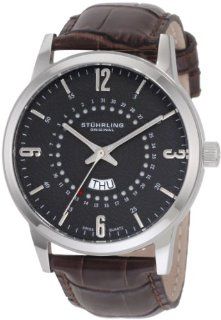 Stuhrling Original Men's 345.3315K54 Classic Ascot Jupiter Swiss Quartz Day and Date Brown Leather Strap Watch Watches
