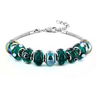 Silvertone Marine Blue Murano Glass Bead Bracelet West Coast Jewelry Charm Bracelets