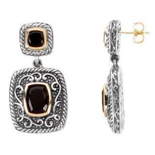14K Yellow Gold And Sterling Silver Genuine Onyx Earrings Jewelry
