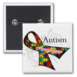 Scroll Ribbon   Autism Awareness Pinback Button