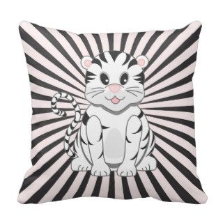 Kawaii Cute Cartoon White Tiger Cub Custom Pillow