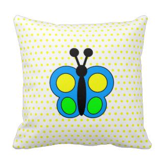 Yellow, Green & Blue Butterfly, Polka Dot & Stripe Throw Pillows