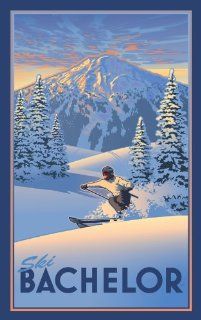 Northwest Art Mall Ski Bachelor Powder Skier Unframed Prints by Paul B Leighton, 11 Inch by 17 Inch  