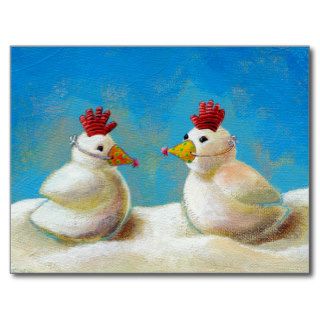 Titled  Snow Birds   fun snow chicken art Postcard